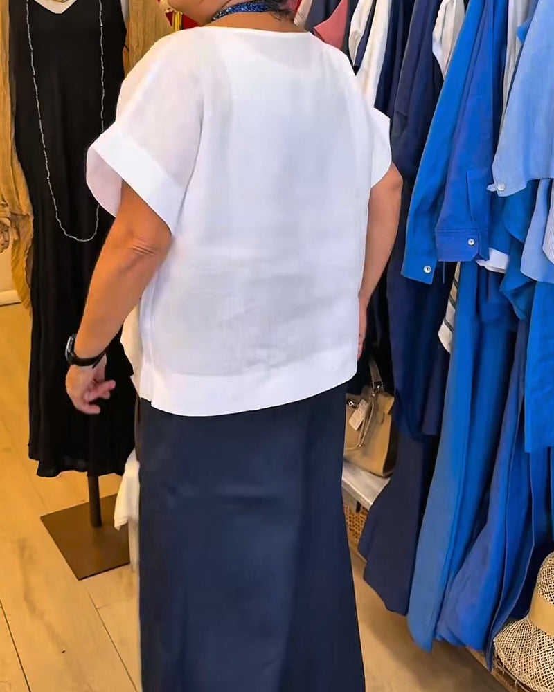 Blouse Col Rond Unie Droit Décontractée