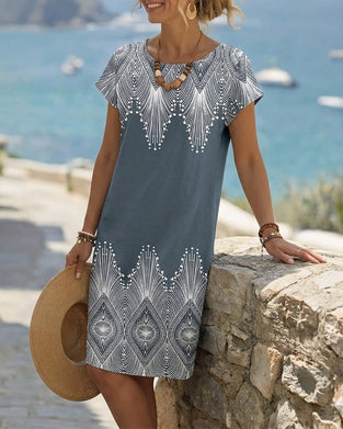 Robes Ethnique Manches Courtes Droite