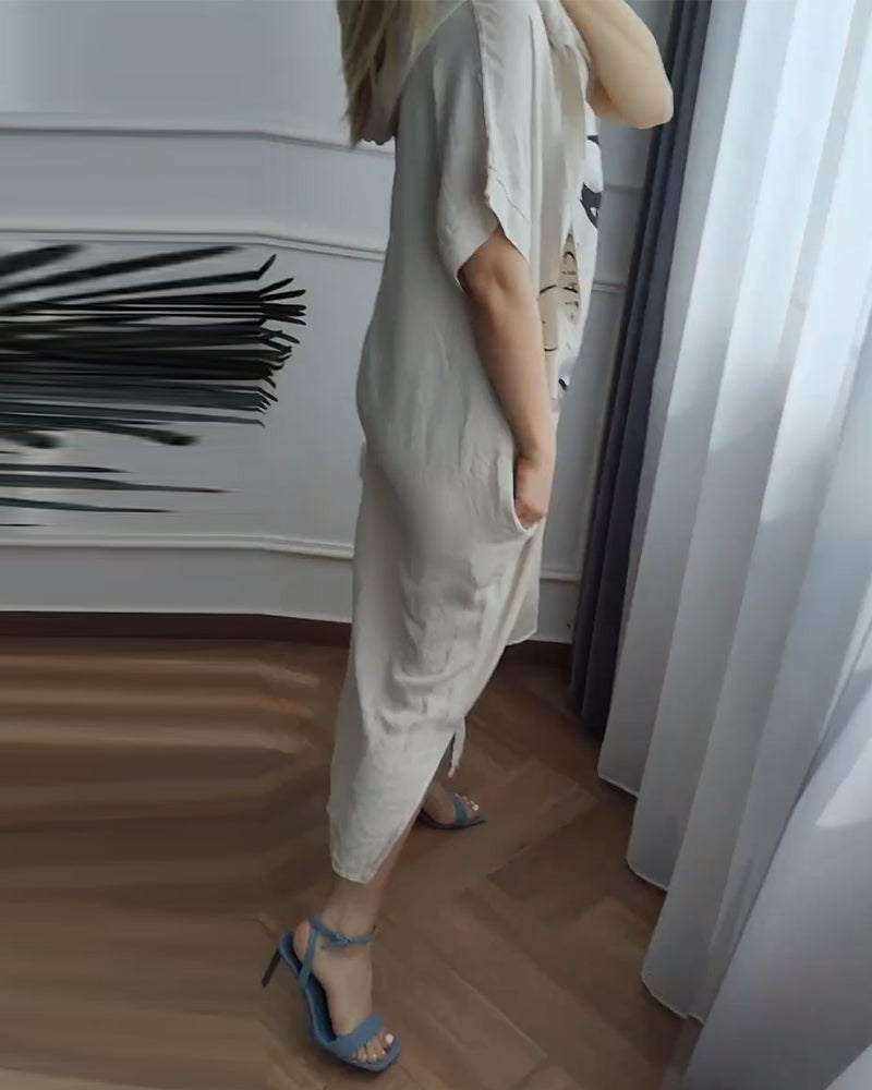 Robe à Capuche Imprimée Coupe Ample