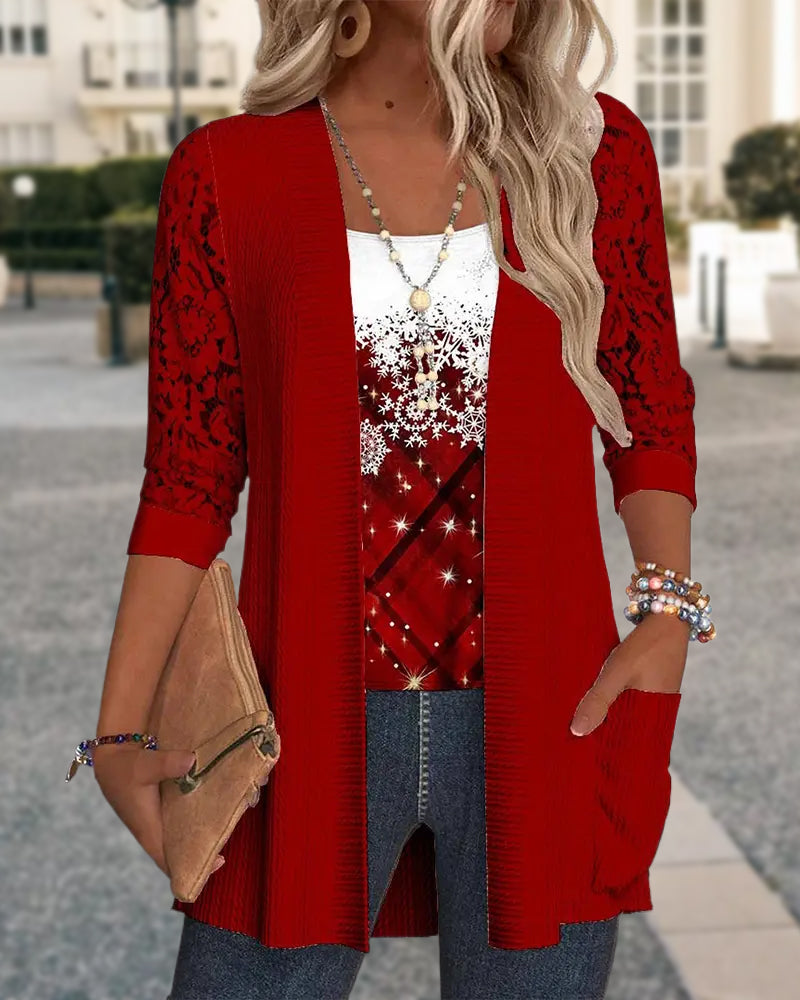 Haut Tricoté Imprimé Effet Deux-En-Un