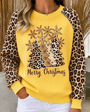 Sweat Col Rond Imprimé Léopard Sapin De Noël Bloc De Couleur