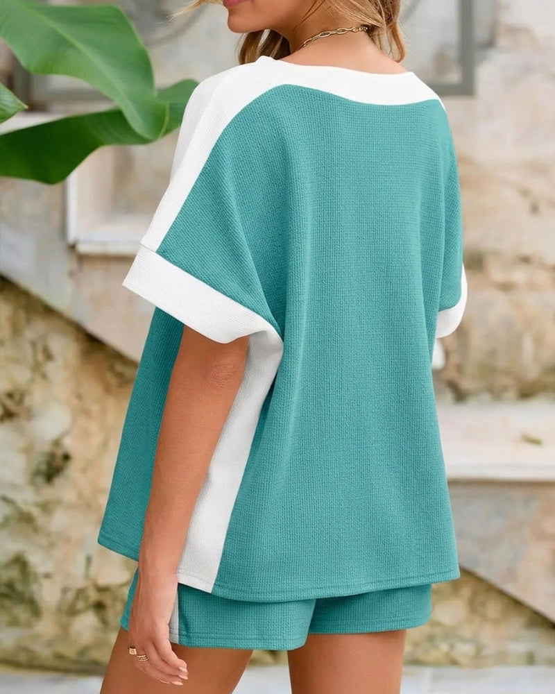 Set Bloc De Couleur Manche Courte Short Décontracté