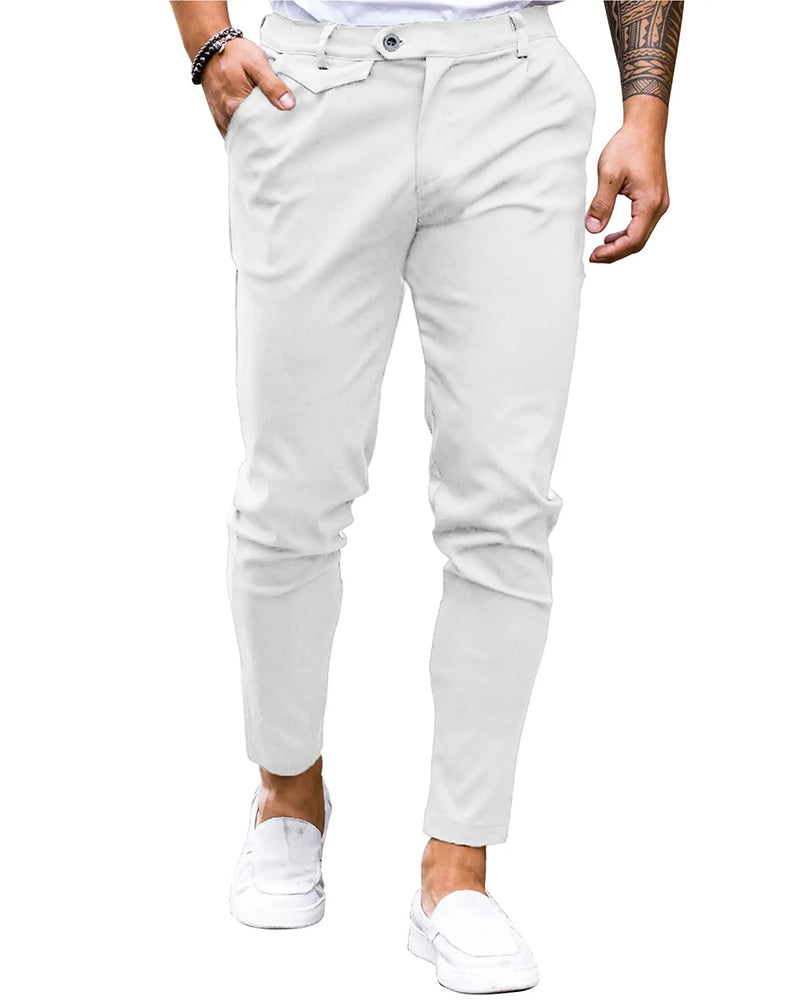 Pantalon Unie Bouton Devant Slim Fit Décontracté