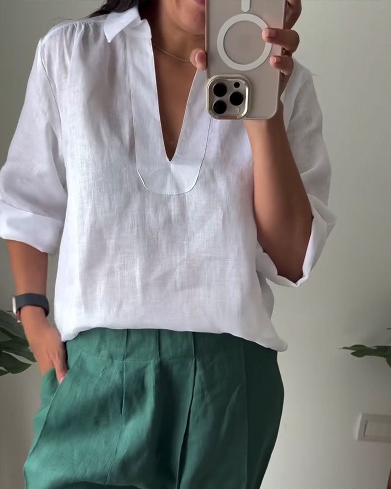 Blouse À Col En Coton-Lin