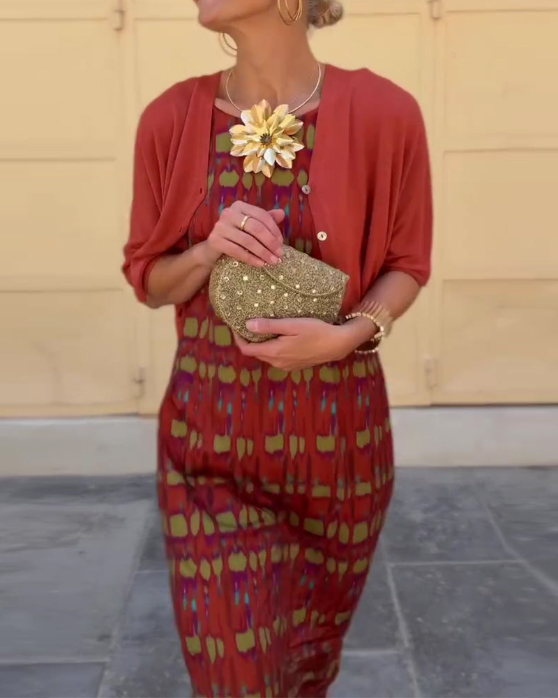 Ensemble Veste Courte Imprimée Robe Longue