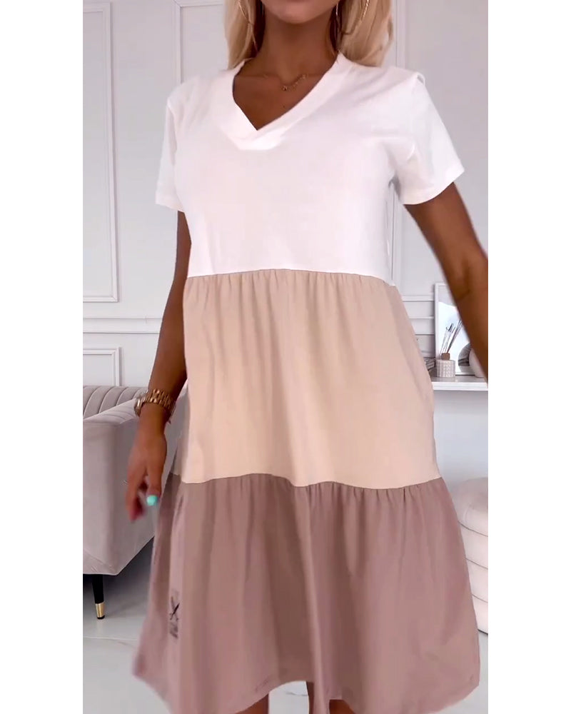 Robe décontractée à manches courtes bloc de couleur