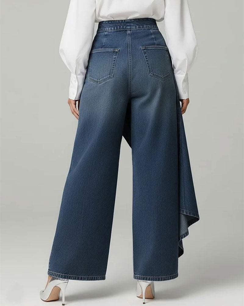 Pantalon Asymétrique Enveloppant Denim Jambe Large
