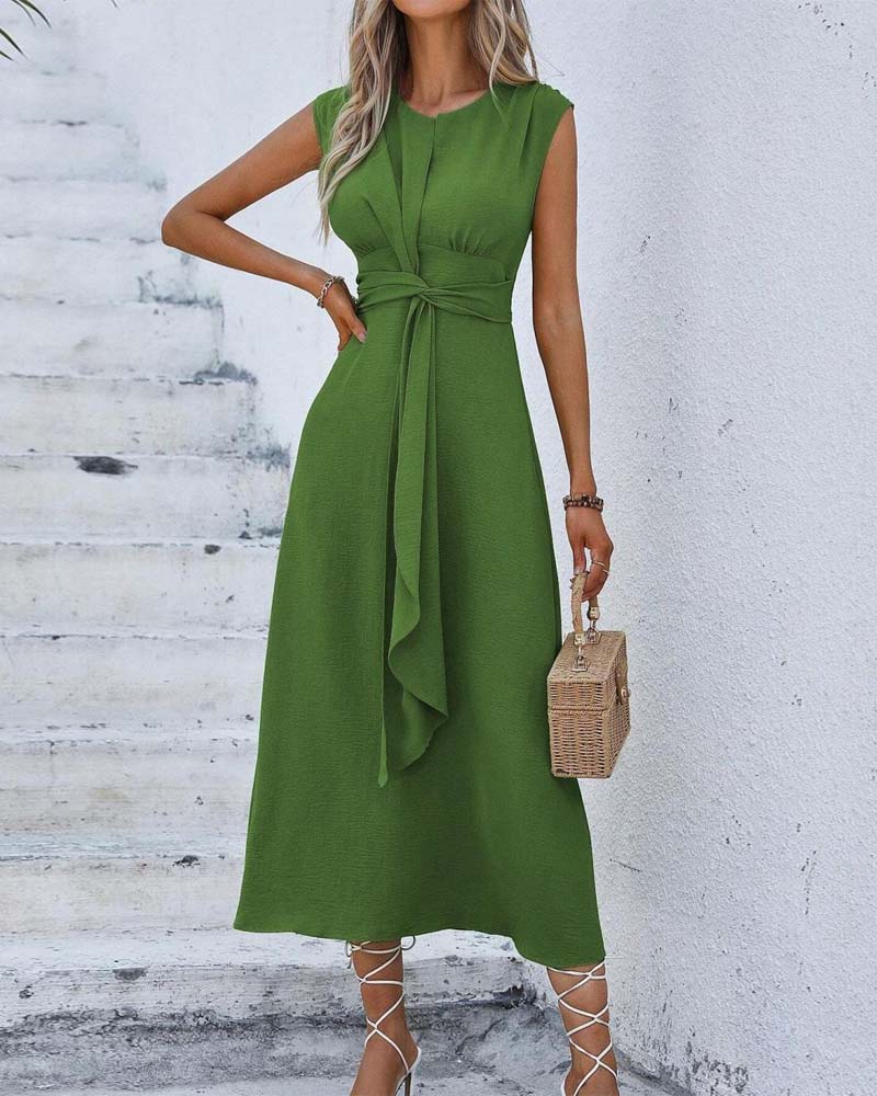 Robe Unie Taille Cintrée Nœud