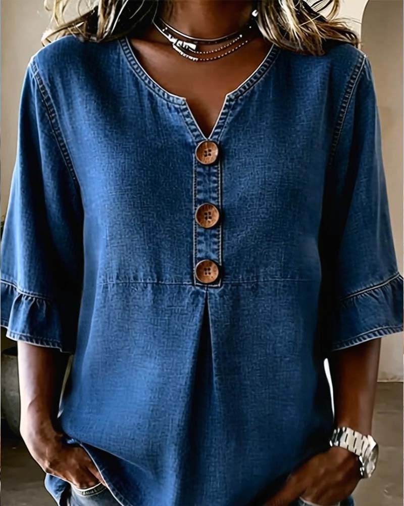 Blouse Col En V Manche Évasée Jean