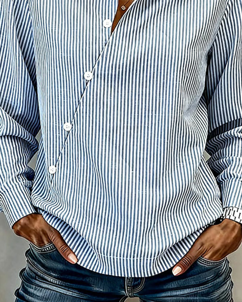 Chemisier Un Boutonné Asymétrique Rayé
