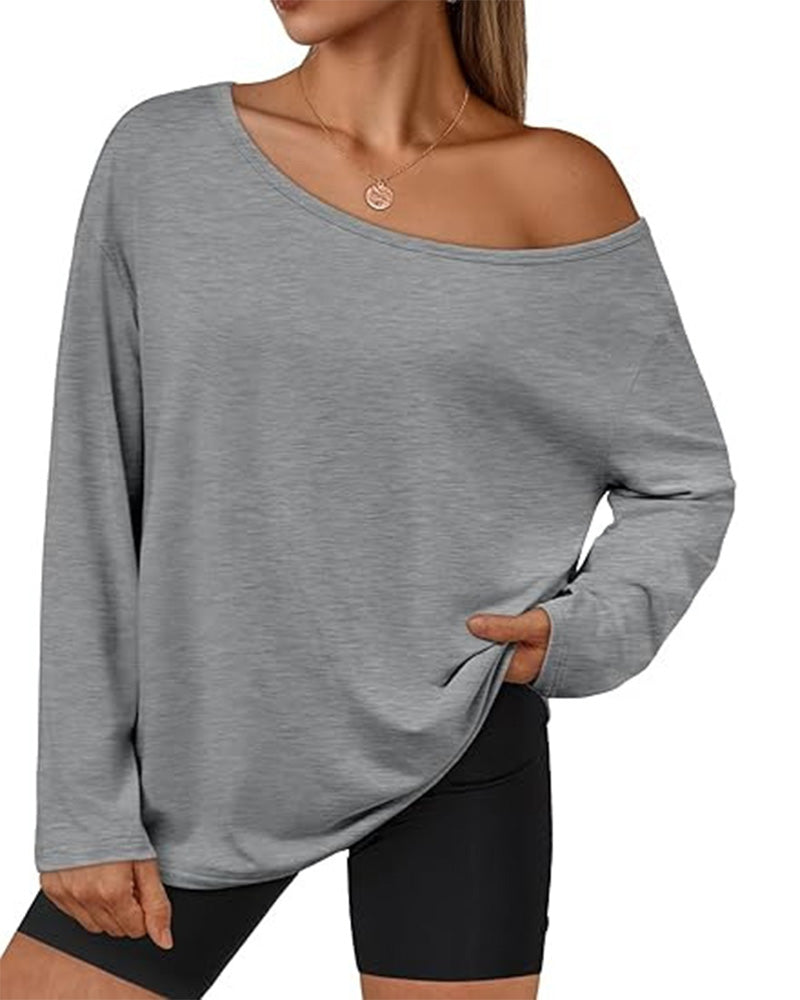 T-Shirt Une Épaule Unie Manches Longues