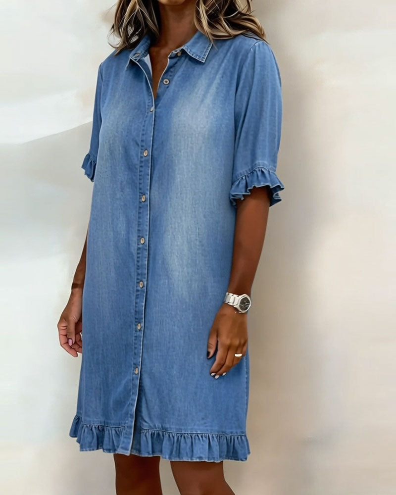 Robe Chemise En Denim À Volants