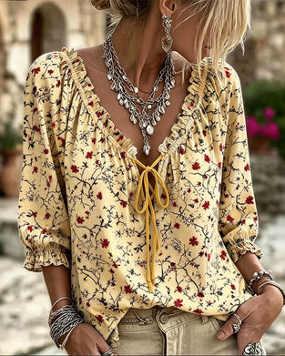 Blouse Petite Fleur Rouge Florale Cravate