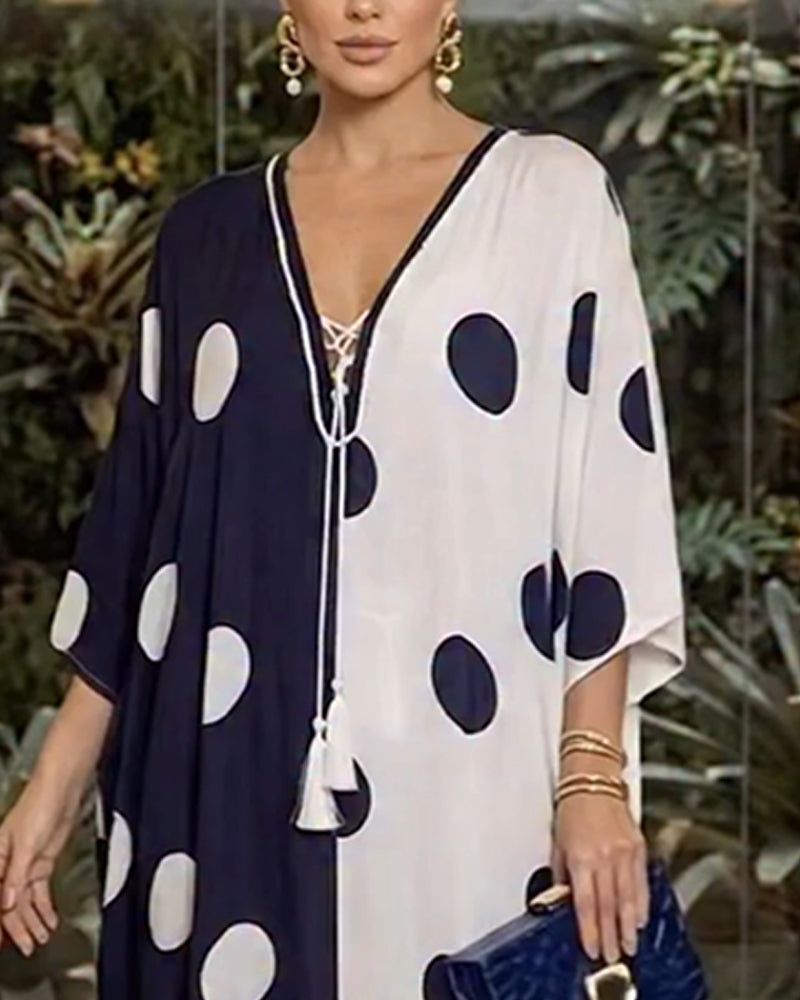 Robe Col V Gros Polka Dot Décontractée