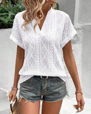 Blouse Col En V Uni Creux Respirant