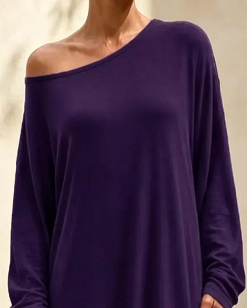 Robe Asymétrique Off-Shoulder Manche Longue Poche Maxi