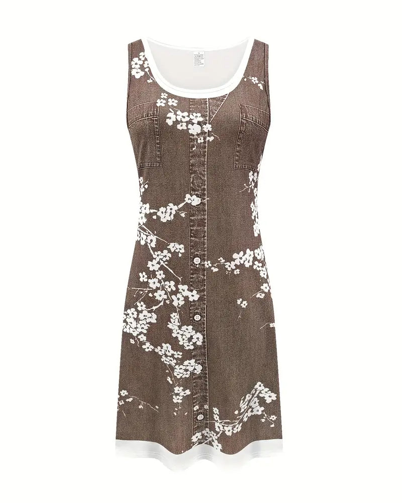 Robe Décontractée Sans Manches Imprimé Gilet