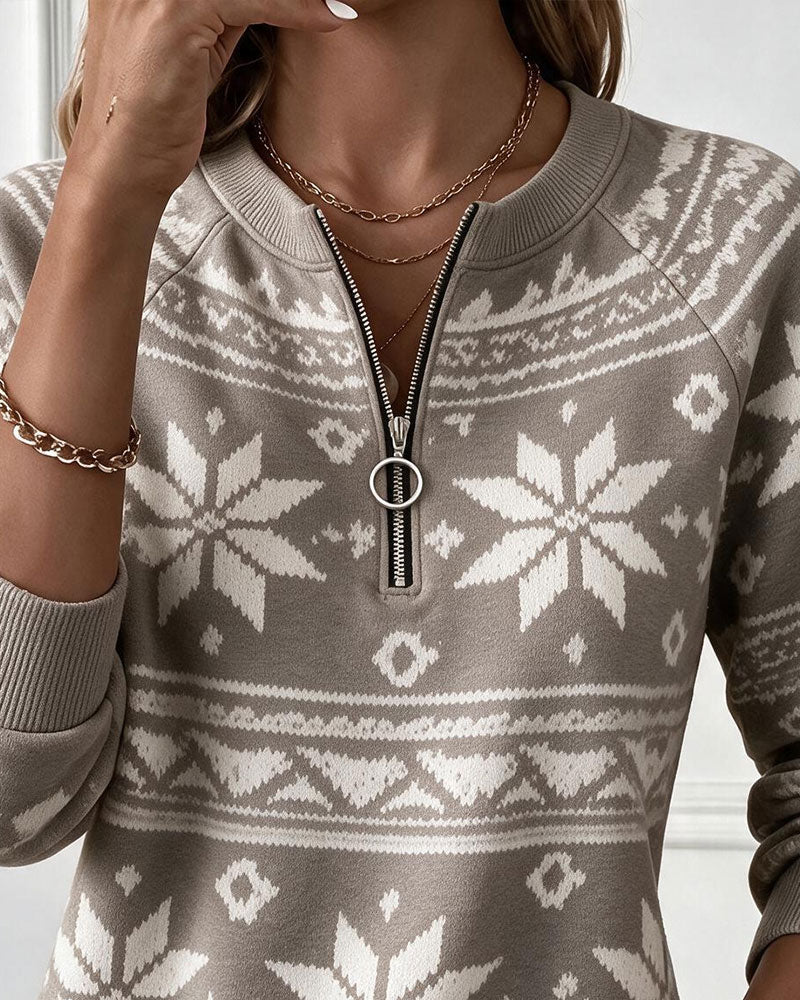 Sweat Imprimé Demi Zip Col Montant