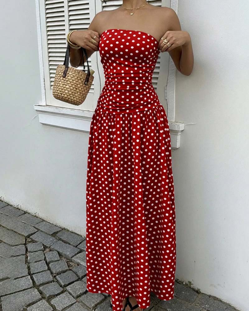 Robe Bandeau À Pois Ligne A Longue