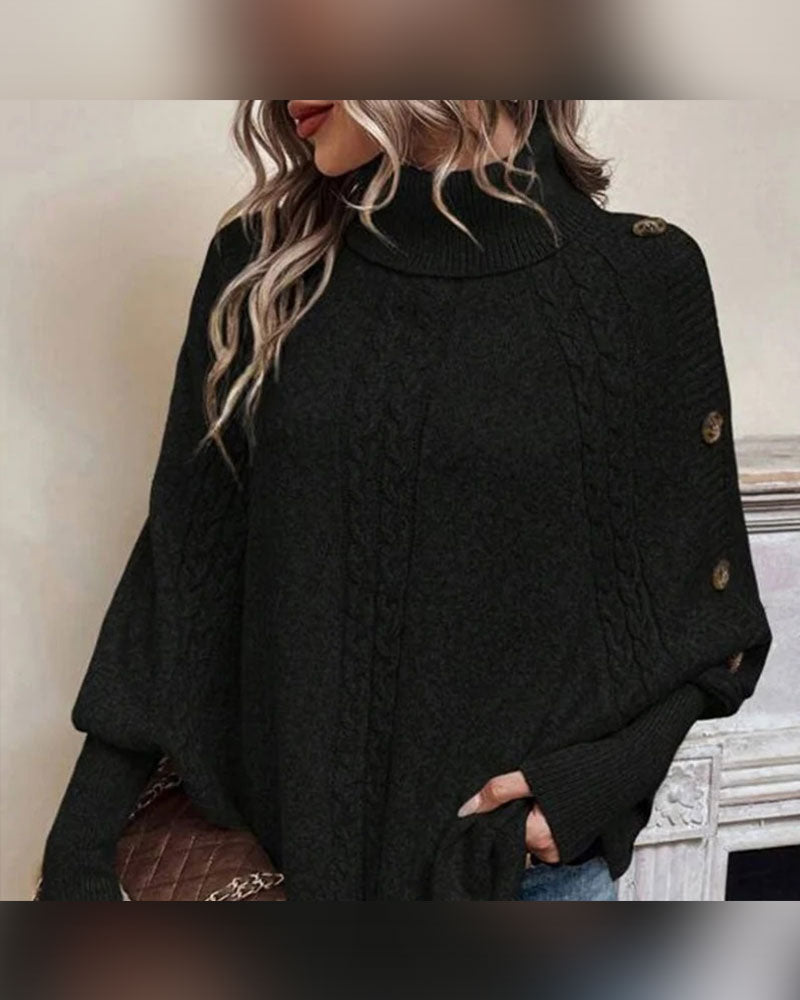 Pull Col Roulé Irrégulier Tresse Bouton
