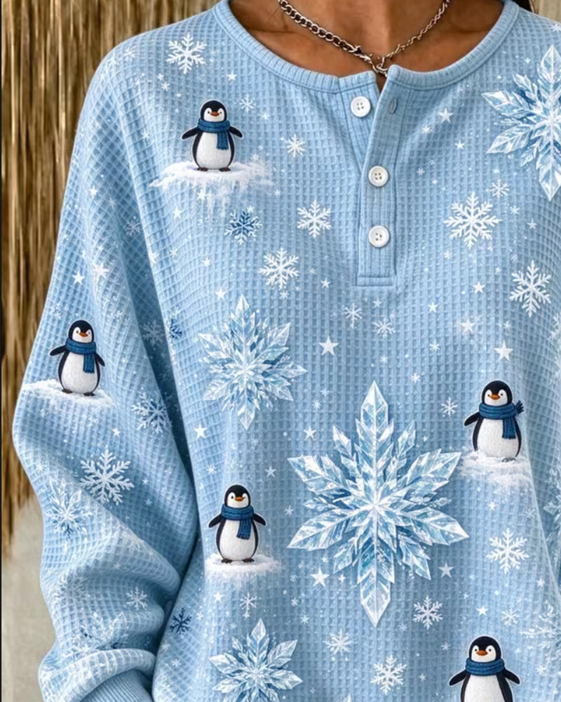 Haut Pingouin Flocon De Neige Tricot Gaufré Henley