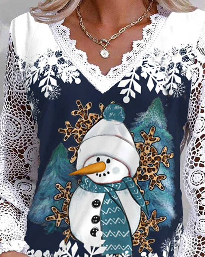 Blouse avec dentelle et motif bonhomme de neige