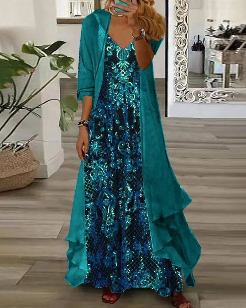 Set Col V Imprimé Cardigan Irrégulier