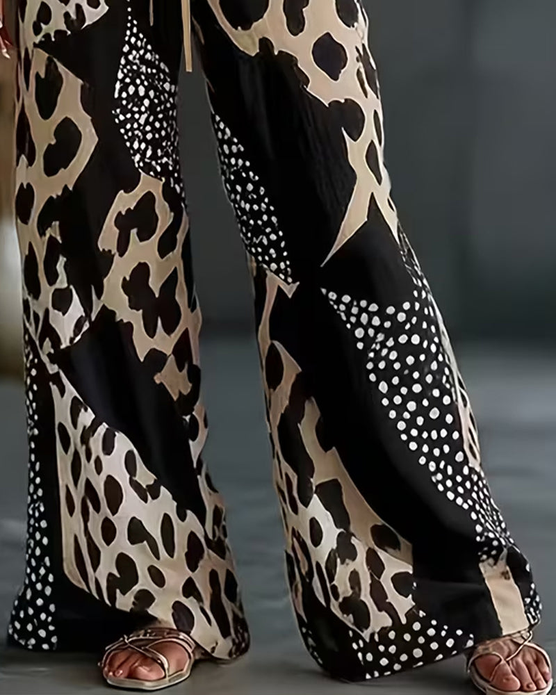 Pantalon Léopard Imprimé Polka Dot Jambe Large
