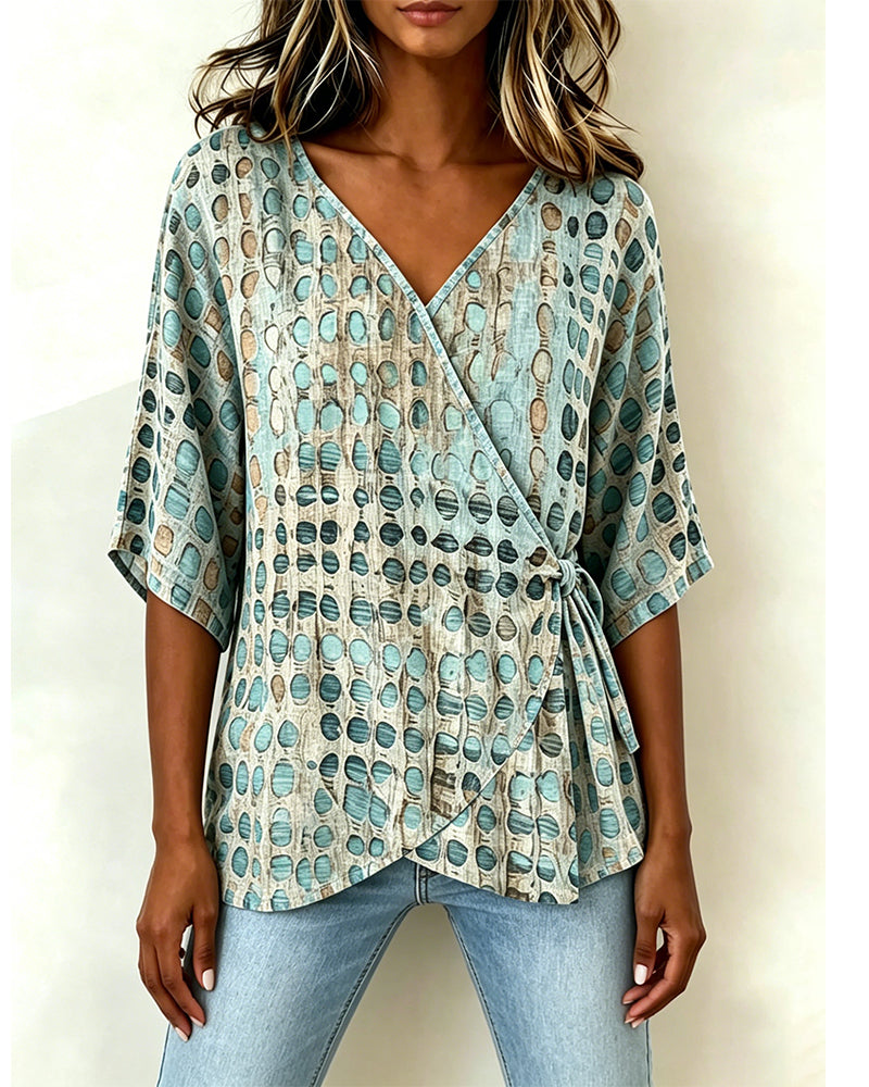 Blouse Décontractée À Pois Lacets