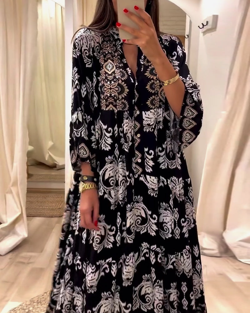 Robe ample plissée à imprimé vintage