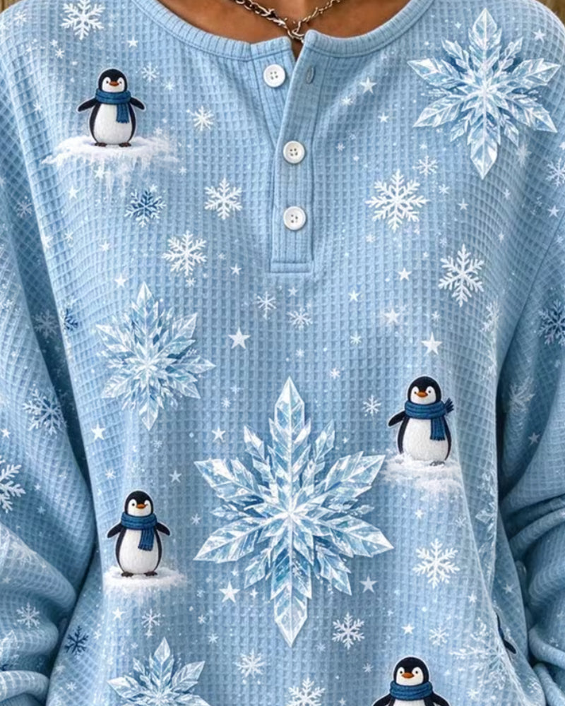 Haut Pingouin Flocon De Neige Tricot Gaufré Henley
