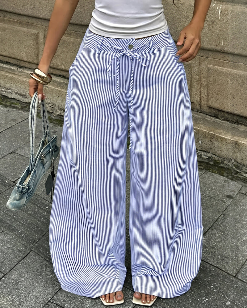 Pantalon Décontracté Rayé Large Jambe