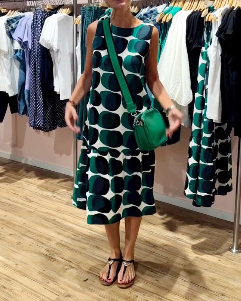 Robe imprimée sans manches à col rond
