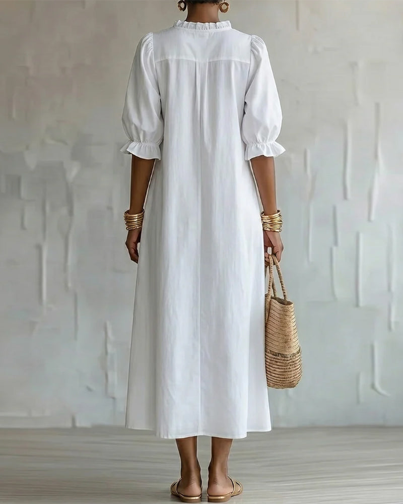 Robe Col Montant Manches Bouffantes