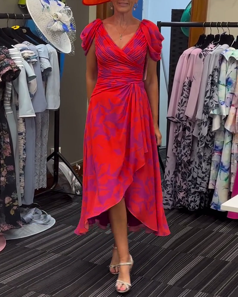 Robe imprimée fendue plissée