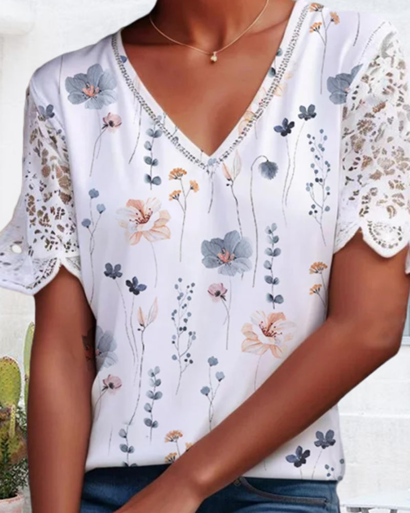 Chemisier avec patch de dentelle et impression