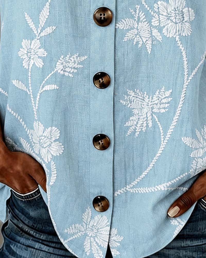 Débardeur Florale Camisole Anneau Métallique