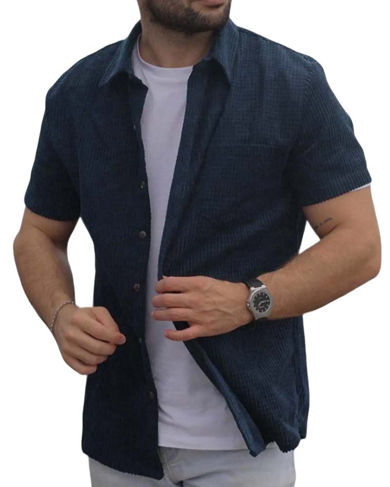 Chemise Revers Bouton Uni Homme Manche Courte
