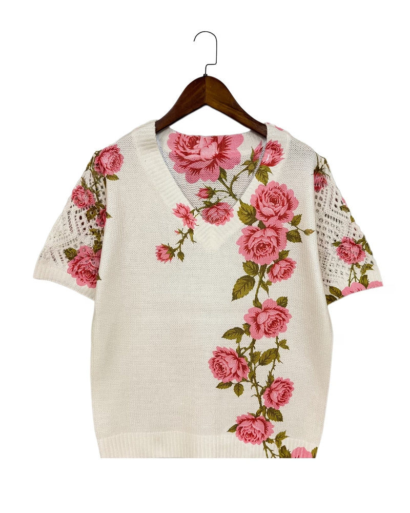 Pull Imprimé Évidé Col V