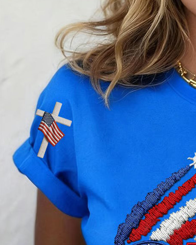 T-Shirt Drapeau Avion Imprimé Manche Courte