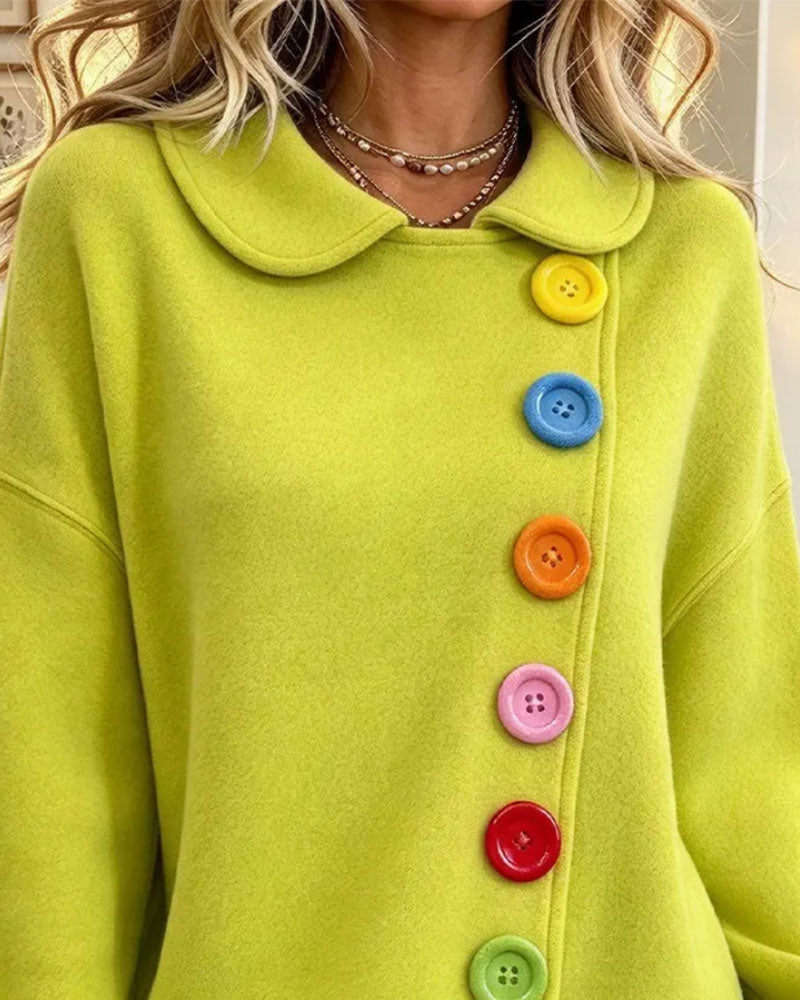 Manteau Revers Contraste Boutonné Croisé