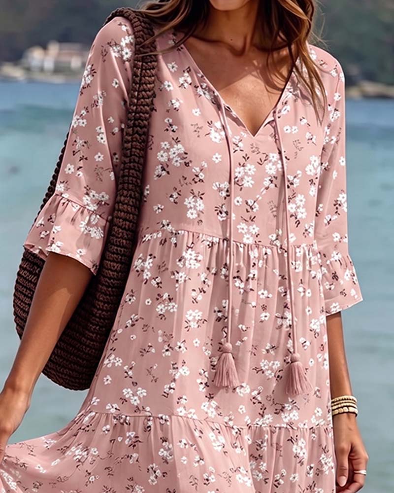 Robe Fleurie Col V Bretelles Fines