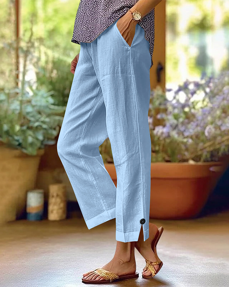 Pantalon Uni Jambe Droite Décontracté