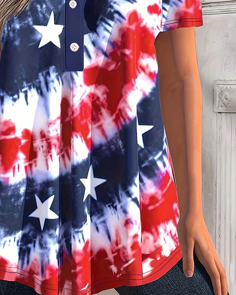 Chemisiers Tie-Dye Henley Manches Courtes
