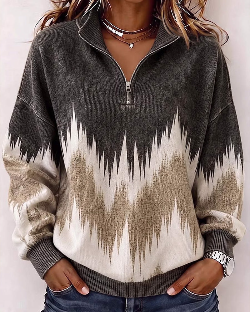 Sweat Col Fermeture Éclair Bloc De Couleur Ample