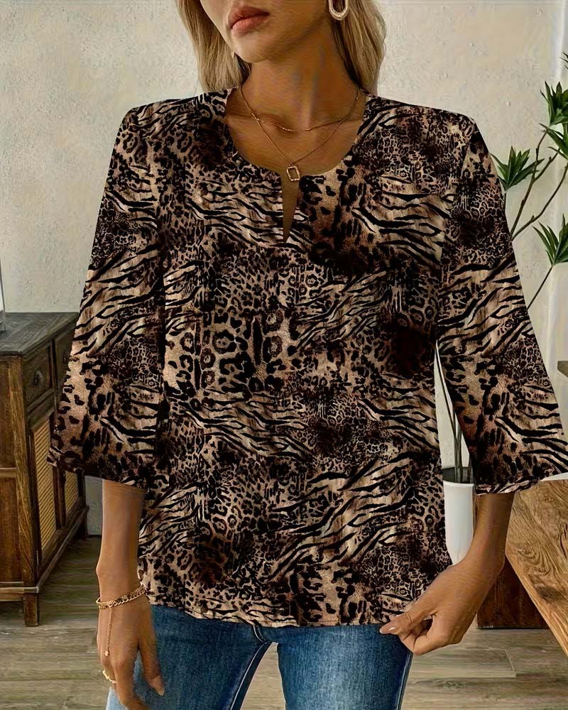 Blouse Leopard Col V