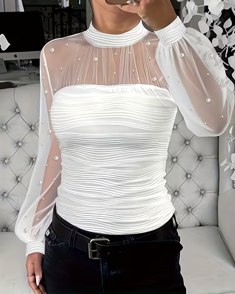 Blouse Col Mock Froncée Sheer