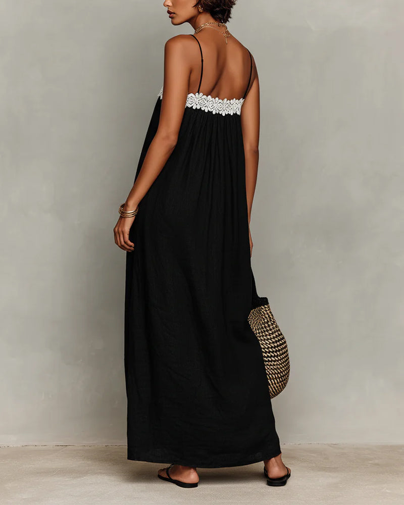 Robe Contraste De Couleur Droite Maxi