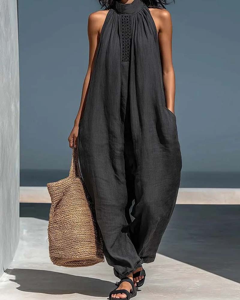Jumpsuit Halter Col Sans Manches