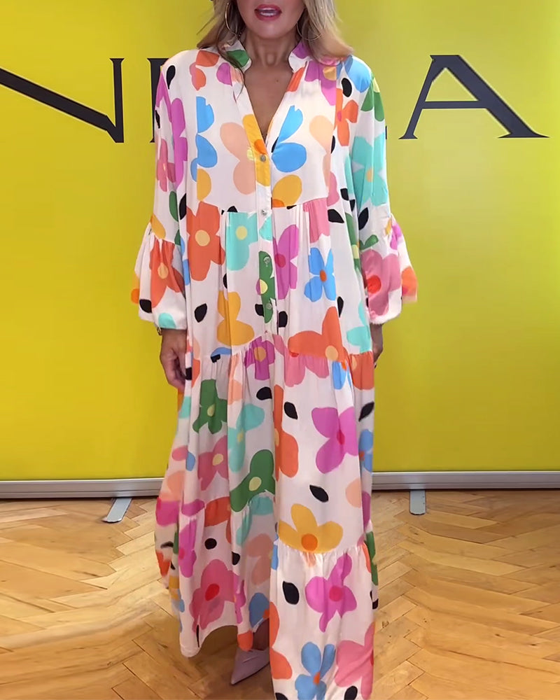 Robe décontractée à manches cloche et imprimé floral coloré